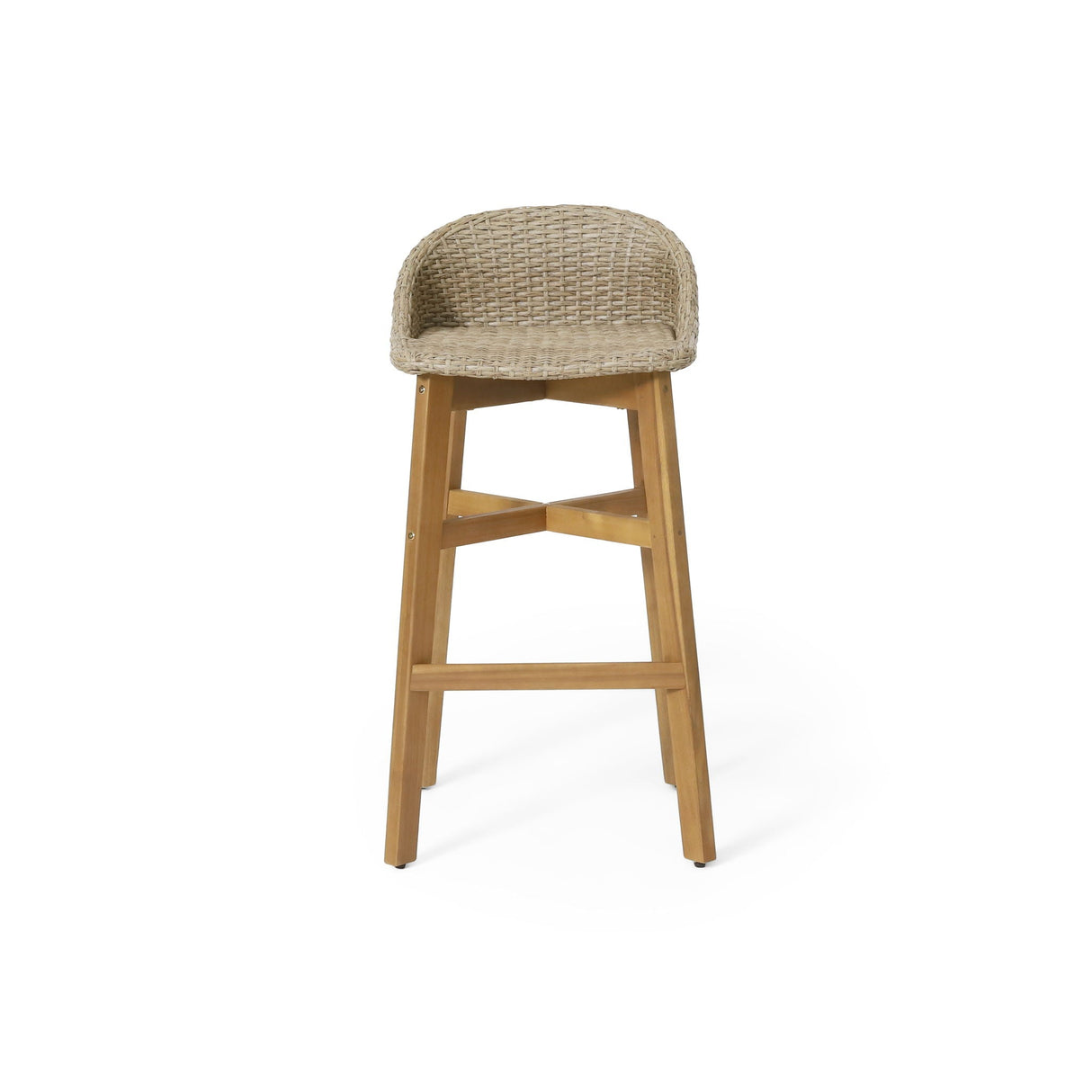 Beeson - Outdoor Wicker And Acacia Wood Barstools Set, Water Resistant - Brown