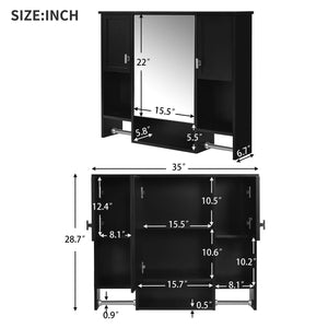 Wall Mounted Bathroom Storage Cabinet with Mirror and Towel Bar - Black, Dark Gray, or White
