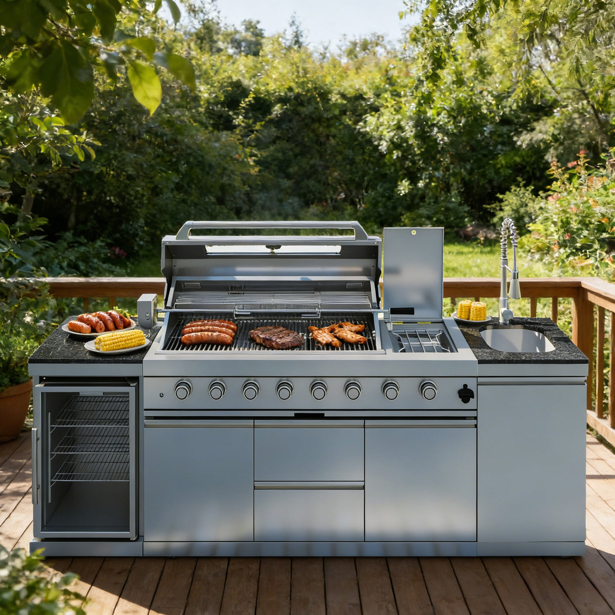 Deluxe Stainless Steel 96-Inch 6-Burner Outdoor Kitchen Grill