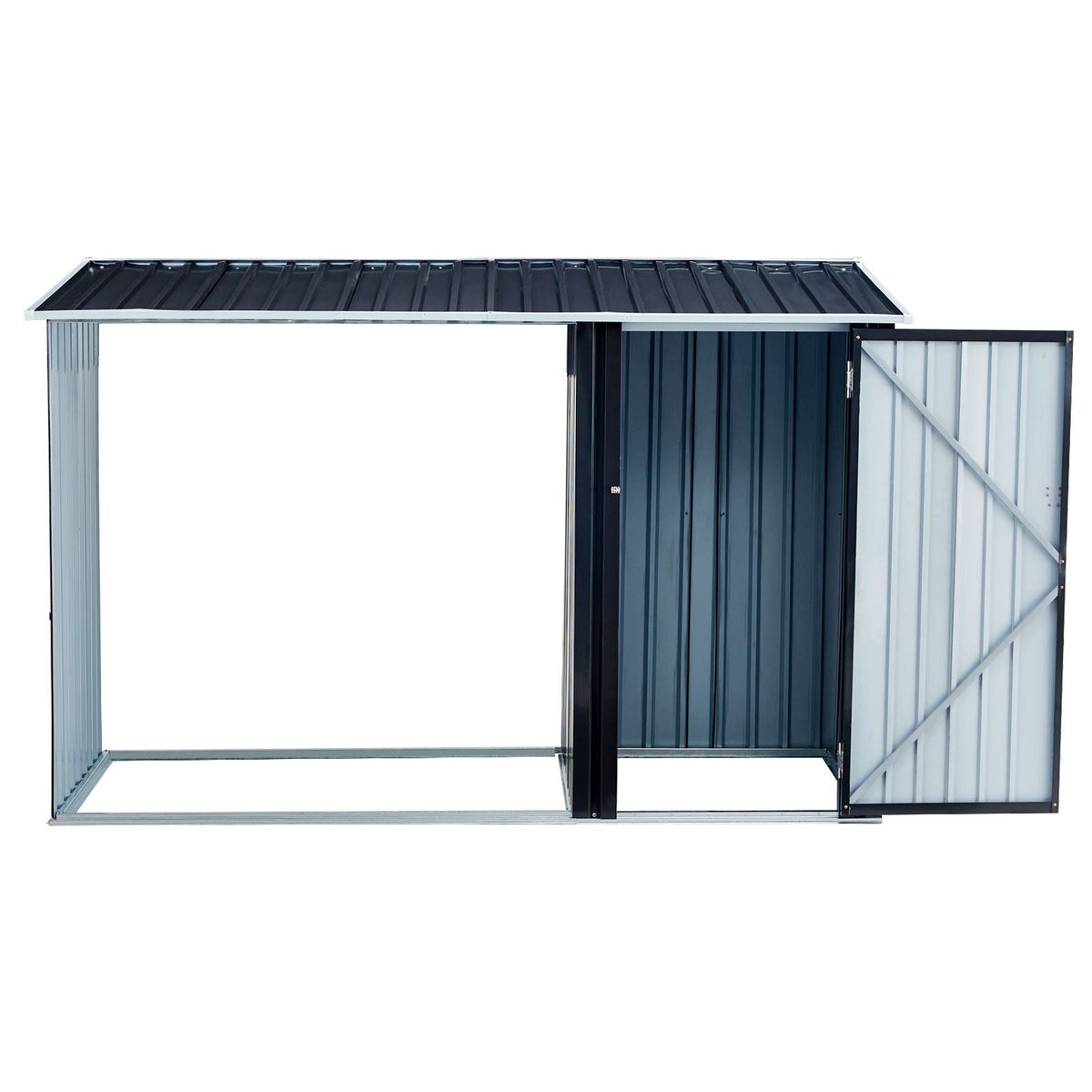 Anthracite Galvanized Steel Firewood Storage Shed with Log Holder - Black