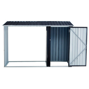 Anthracite Galvanized Steel Firewood Storage Shed with Log Holder - Black