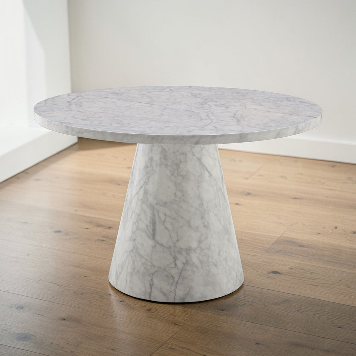 Kacey Natural Engineered Stone Round Dining Table - Stone Gray