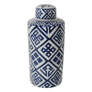 Valora Blue and White Cylinder Jar