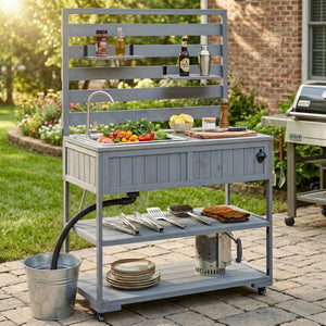 TOPMAX 41.7'' Large Patio Rolling Kitchen Island with Sink