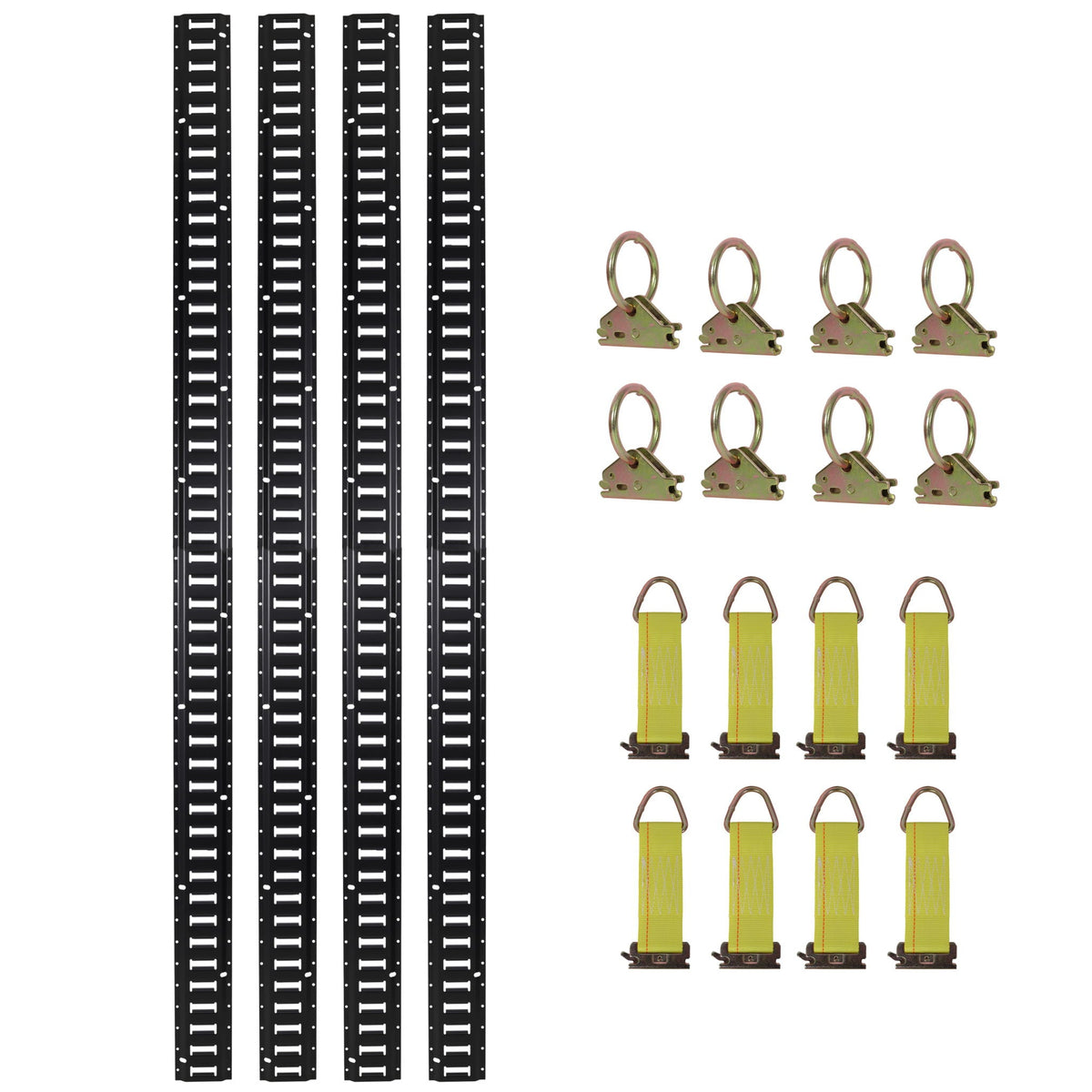 Heavy Duty E Track Tie-Down Rail Kit with Steel O-Ring Anchors - Black
