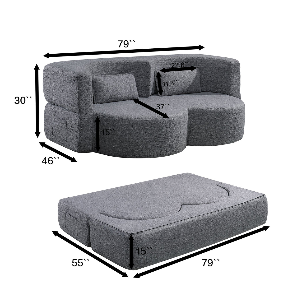 Folding Sofa Bed - Convertible Teddy Bear Fabric Sleeper