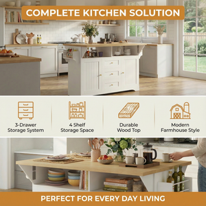 Large Kitchen Island with 2 Drop Leaf and Power Outlet
