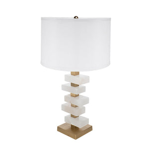D15x26.7' White and Gold Alabaster Slab Table Lamp