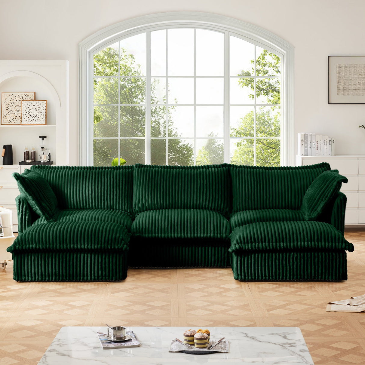 Slipcovered U Shape Sectional Deep Seat Sofa