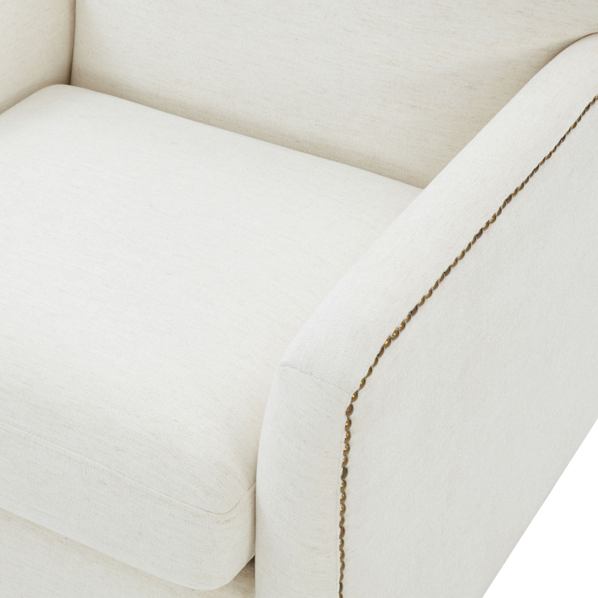Cream Swivel Accent Chair with Antique Brass Nailhead Trim