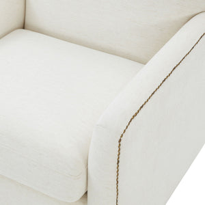 Cream Swivel Accent Chair with Antique Brass Nailhead Trim