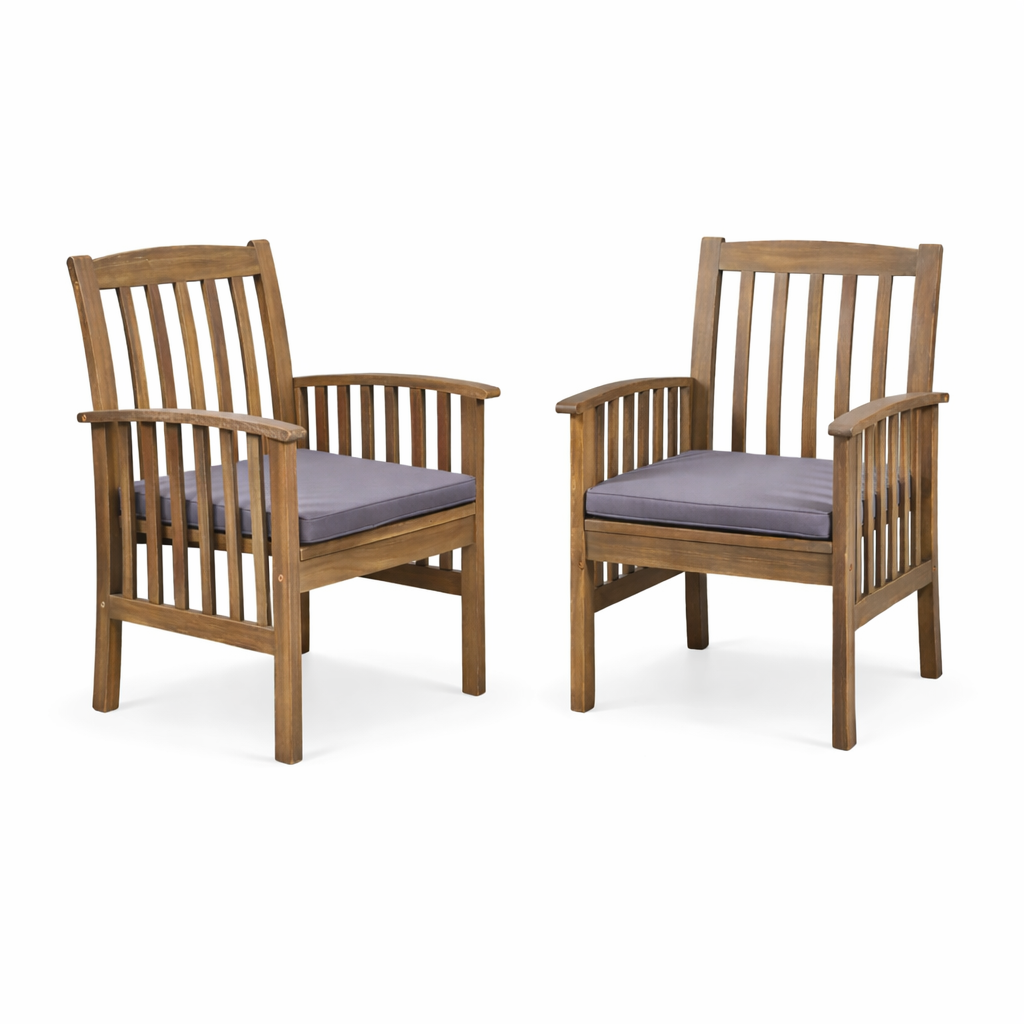 7 Pieces Acacia Wood Outdoor Dining Set, Modern 6 Chairs & 1 Large Table