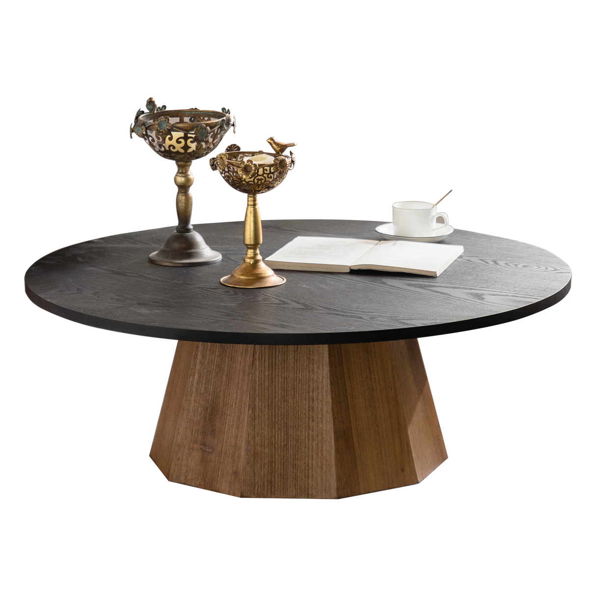 Round Coffee Table with Sturdy Pedestal Design