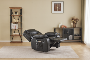 Black Air Leather Recliner Chair with Vibration and Heating - Black