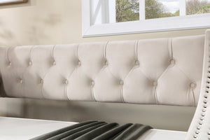 Daybed with Trundle Upholstered Tufted Sofa Bed Arms Full Size Beige