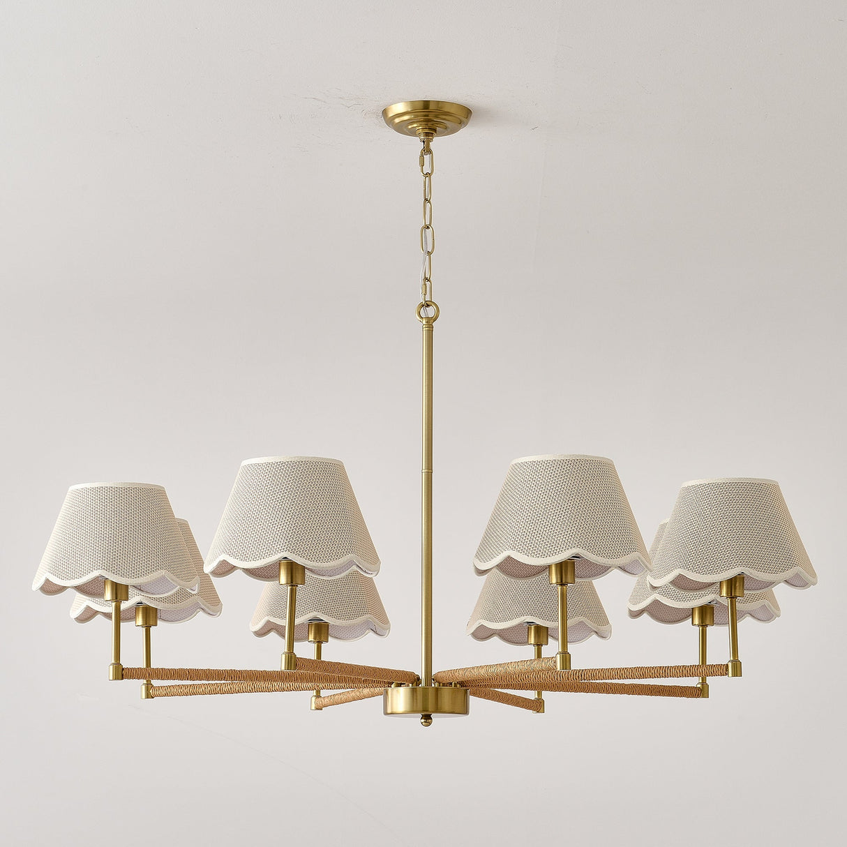 8-Light Rope and Fabric Shade Gold Chandelier