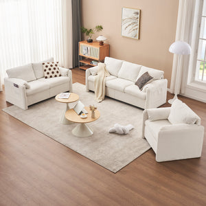 Modern Loveseat Sofa 2-Seater - Plush Chenille Fabric Ivory White