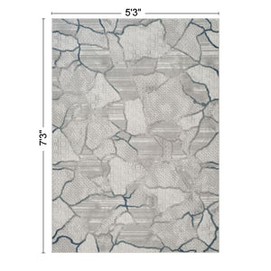 Geometric 3D Effect Area Rug with Durable Polyester - Gray/Ivory