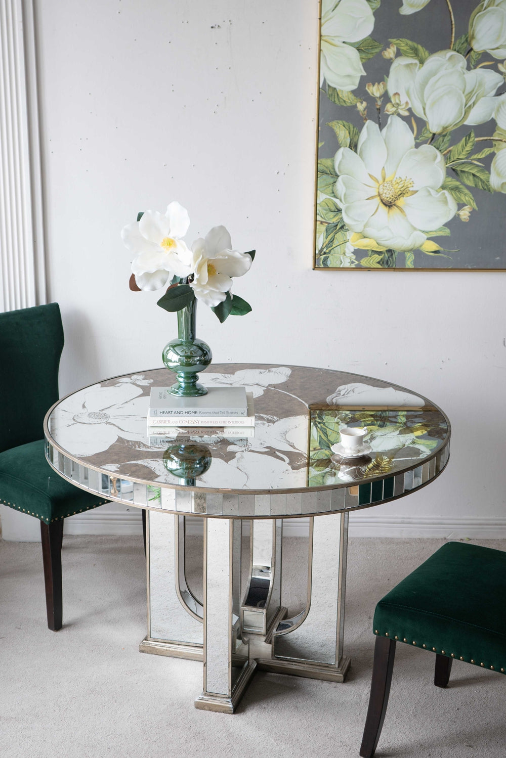 Aesthetic Round Dining Table with Floral Design
