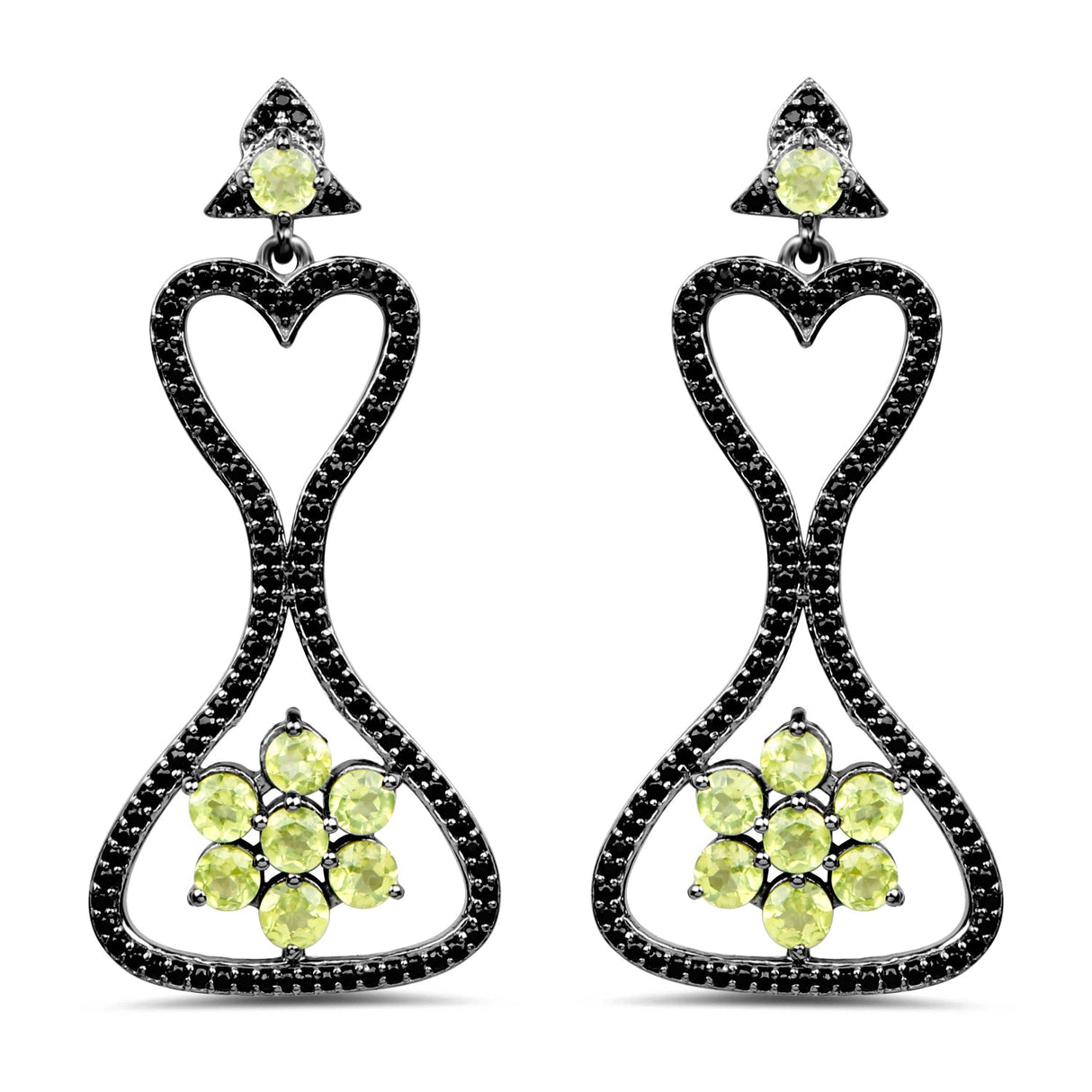 6.93 Carat Genuine Peridot and Black Spinel .925 Sterling Silver Earrings