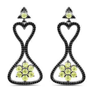 6.93 Carat Genuine Peridot and Black Spinel .925 Sterling Silver Earrings
