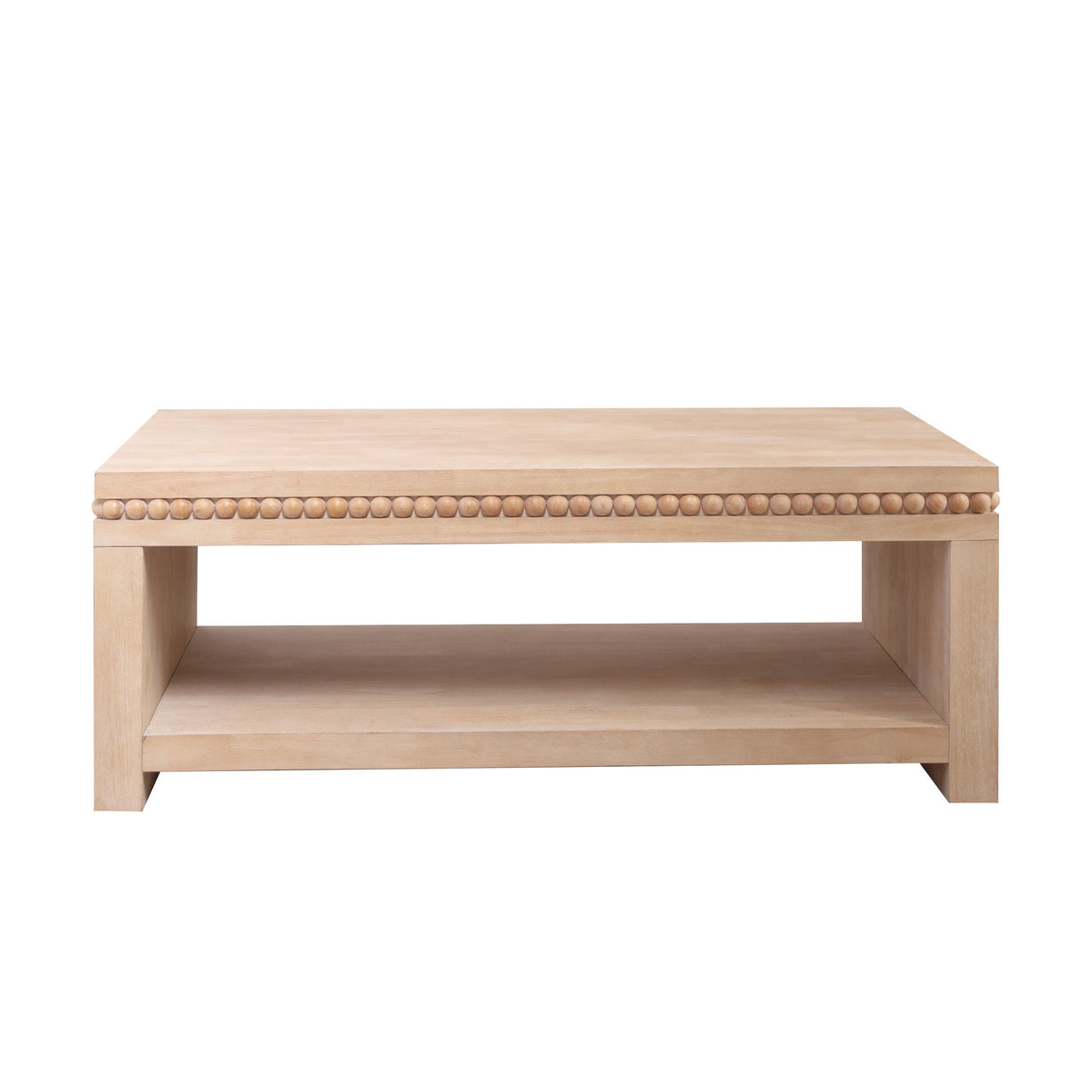 Modern Wood Coffee Table with Beaded Trim – 47 Rectangular Coffee Table with Open Storage Shelf, Light Natural Finish – Farmhouse & Coastal Living Room Furniture