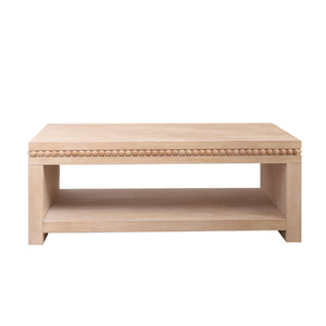 Modern Wood Coffee Table with Beaded Trim – 47 Rectangular Coffee Table with Open Storage Shelf, Light Natural Finish – Farmhouse & Coastal Living Room Furniture