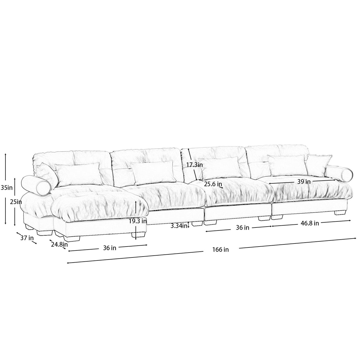 Oversized Modular Sectional Sofa with Movable Ottoman - Fabric, Multiple Colors