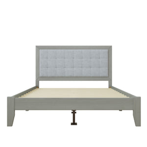 Mid Century Modern Platform Bed With Upholstered Headboard