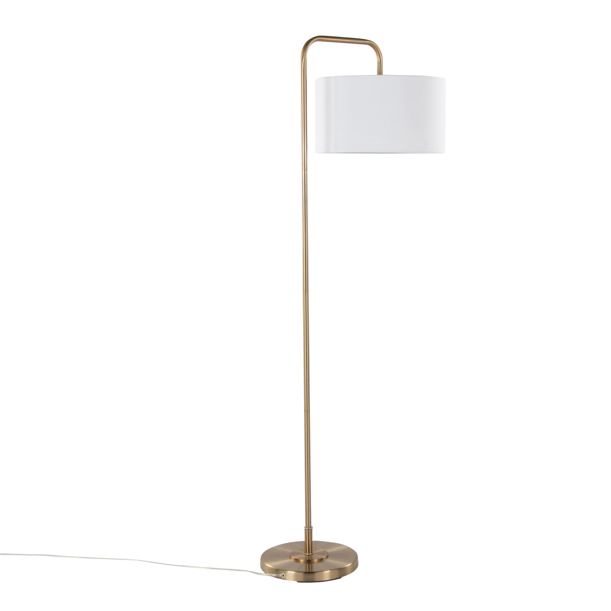 Puck 63.75' Contemporary Metal Floor Lamp in Gold with White Linen Shade