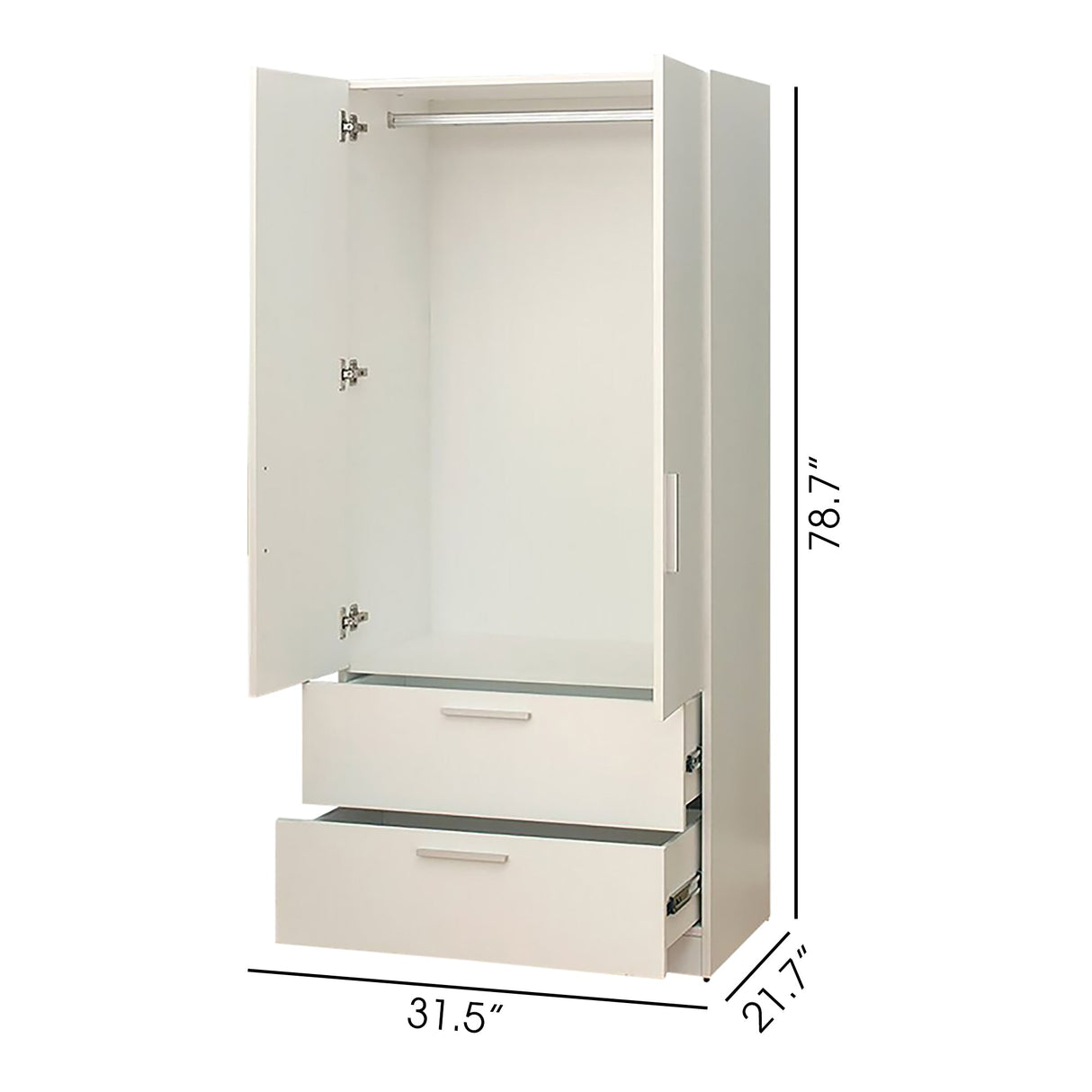 Emma Two-Door Wood Closet with Two Drawers and Hanging Bars