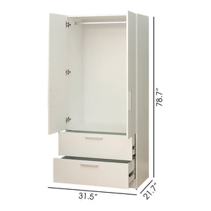 Emma Two-Door Wood Closet with Two Drawers and Hanging Bars