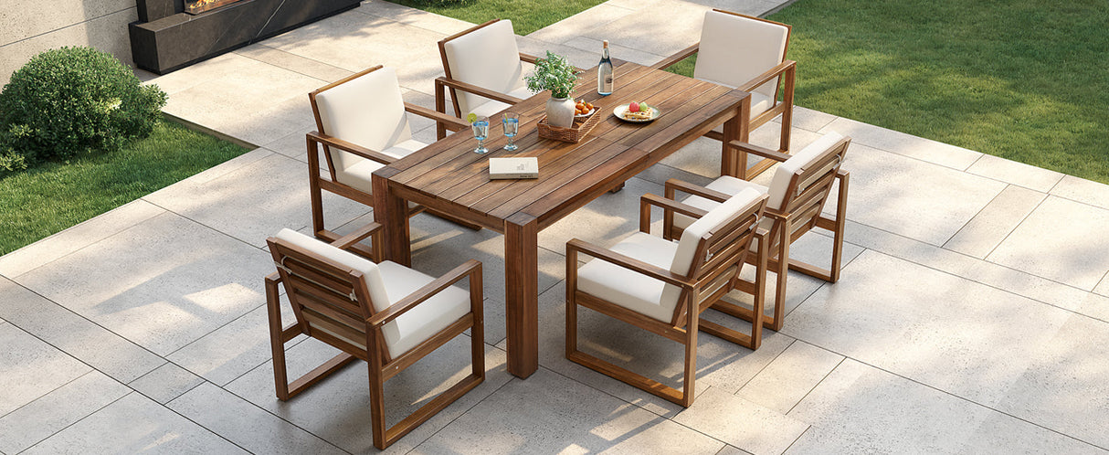 TREXM Patio Table and Chairs Set for 6 with Umbrella Hole
