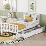 Platform Bed With Guardrails On Both Sides And 2 Storage Drawers
