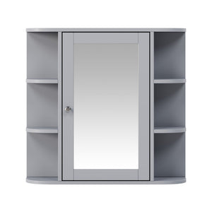 Bathroom Wall Storage Cabinet With Mirror And Adjustable Shelf, 6 Open Shelves