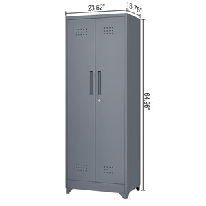 Heavy Duty Storage Cabinet With Locking Doors, Hanging Rod & Shelves, Broom Closet - Gray