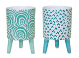 Blue-Patterned-Pot-with-Legs-(Set-of-2)-Pots-&-Planters