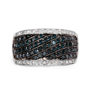 0.80 Carat Genuine Blue Diamond and White Diamond .925 Sterling Silver Ring