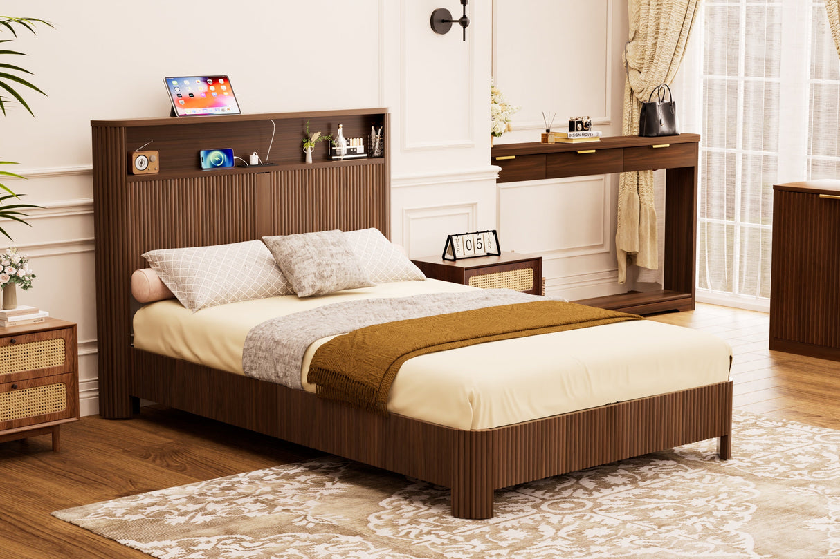 Full Extra Long Bed Frame with Storage Headboard