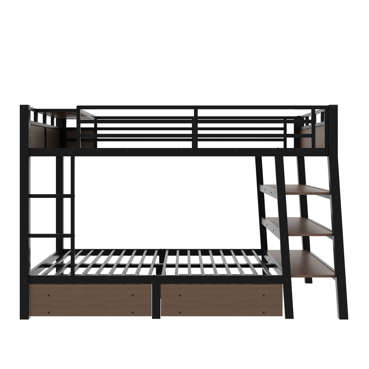 Full Size Metal Bunk Bed with Storage Shelves and USB Power Strip