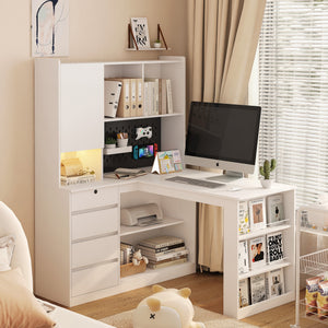 L Shaped Desk with Charger and Drawers