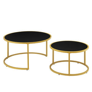 Modern Faux Leather Nesting Round Coffee Table Set of 2