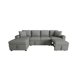 Sectional Sofa Convertible Pull-Out Bed With Storage Ottoman & USB Ports