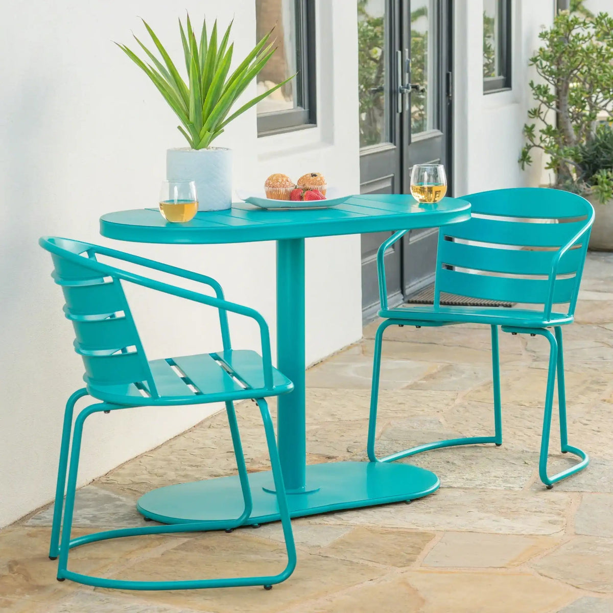 3 Piece Elegant Outdoor Bistro Set with 2 Chairs and Oval Table