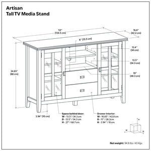 Handcrafted Tall TV Media Stand with Glass Doors and Storage - Multiple Colors