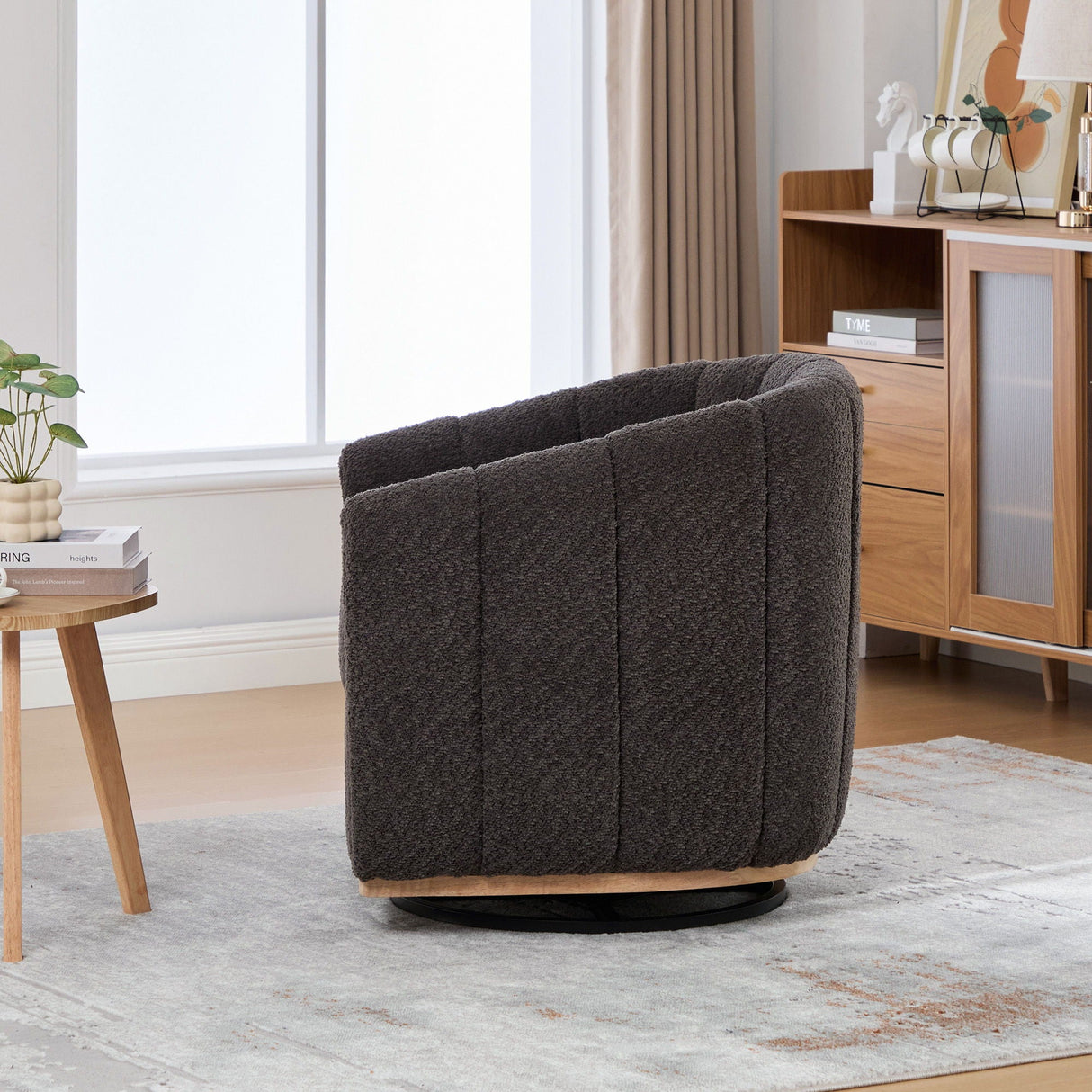Swivel Upholstered Barrel Chair With Metal Base