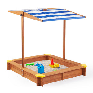 Kids Sandbox With Cover, Sand Box With Adjustable Canopy, Large Outdoor Cedar Sandpit For Backyard Play - Reddish Brown