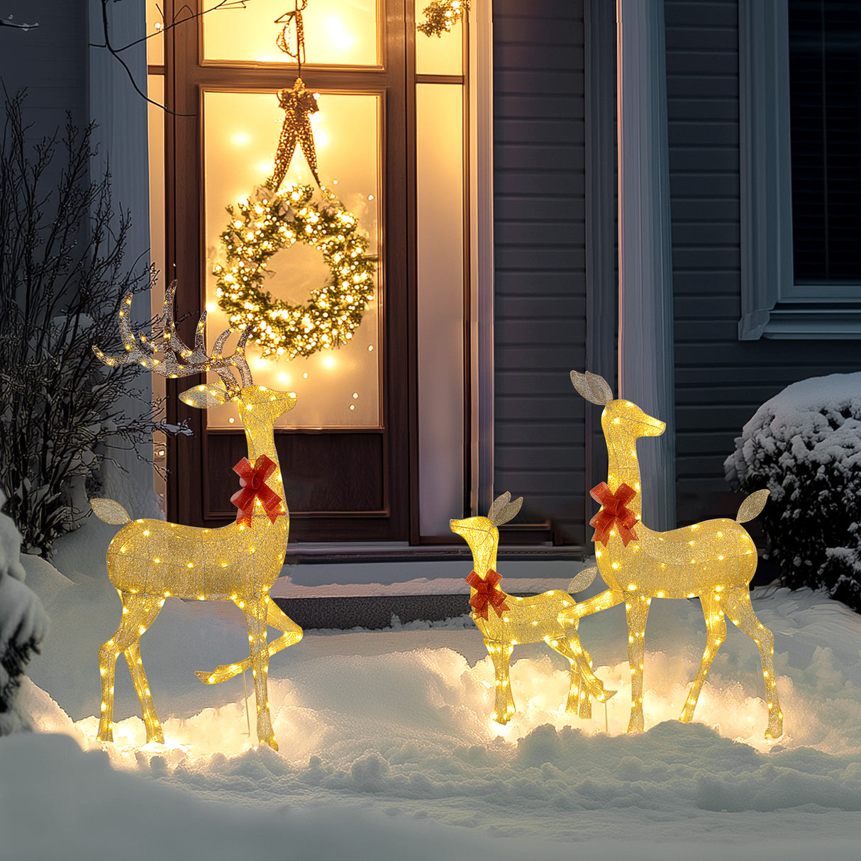 4.5ft 3-Piece Outdoor Light Up Christmas Deer Family Set of 3, with 3 LED Light Modes