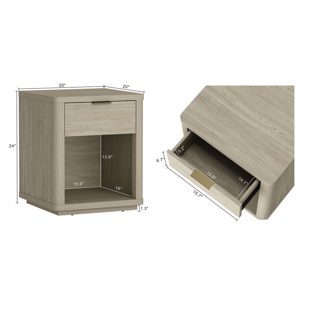 Evelyn - Nightstand With 1 Drawer And Open Shelf