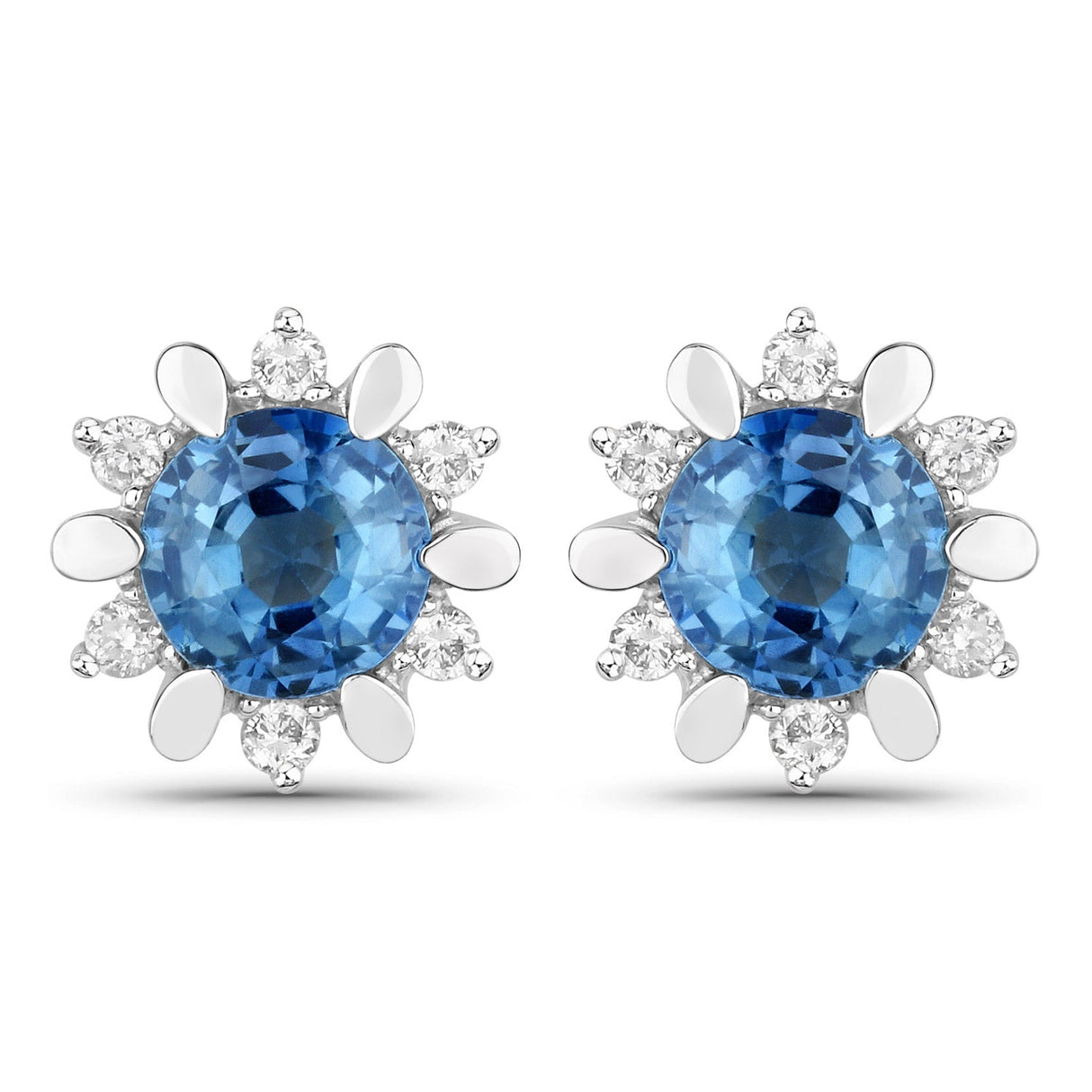 1.87 Carat Genuine Blue Sapphire and White Diamond 14K White Gold Earrings